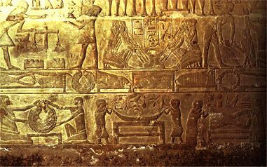 Abbildung von einzelnen Schritten der Metallverarbeitung, Metallgu, Grab des Mereruka, Altes Reich, 6. Dynastie, Sakkara