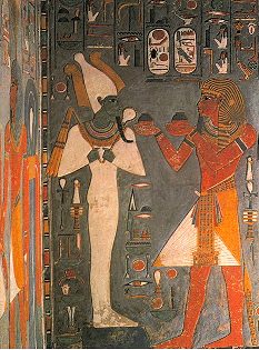 Knig Haremhab vor Osiris, Vorkammer seines Grabes - Bildquelle: Tal der Knige von Erik Hornung