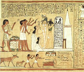 Kapitel 23 aus dem Totenbuch-Papyrus des Hunefer, die das Mundffnungsritual zeigt - Bildquelle: Lexikon des alten gypten von Shaw / Nicholson