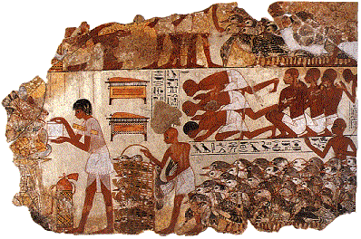 Fragment einer Wandmalerei aus dem Grab des Nebamun in Theben: Gnse werden fr die Steuerfestsetzung gezhlt, 18. Dynastie